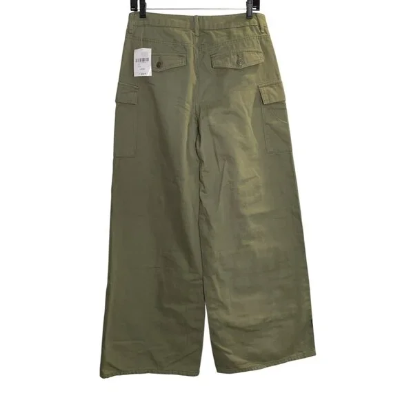 Forever 21 Women's High-Waisted Olive Cargo Pants Large Wide-Leg NWT - Picture 6 of 7